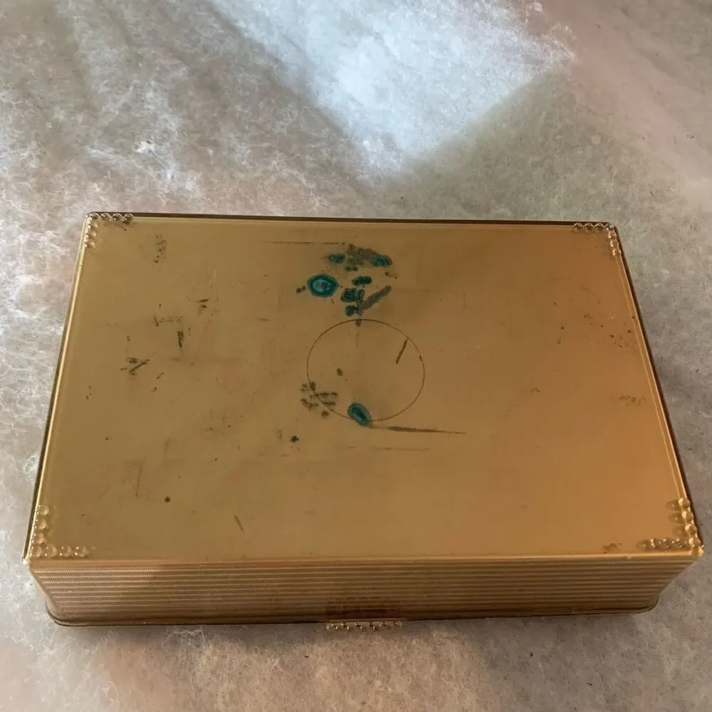 Vintage Gold Colored Plastic Box With Embossed Rose On Top